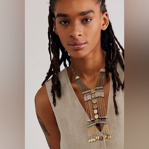 NWT Free People Gold Sunrise Beaded Necklace - Picture 3 of 11